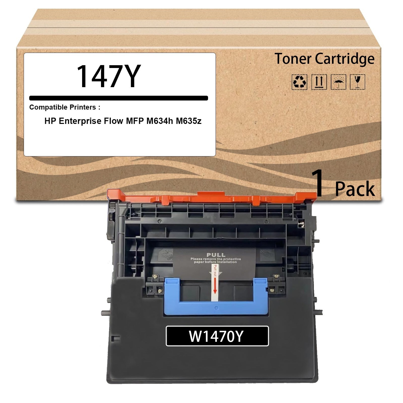 1 Pack 147Y W1470Y Black Toner Cartridge for HP Enterprise M611 M612 MFP M634