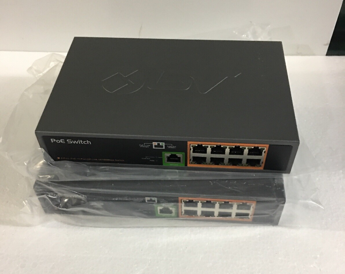 Bv Tech PoE Switch, Camera Inputs 8, 5-13/16" L Gray  Metal Includes Power Cord