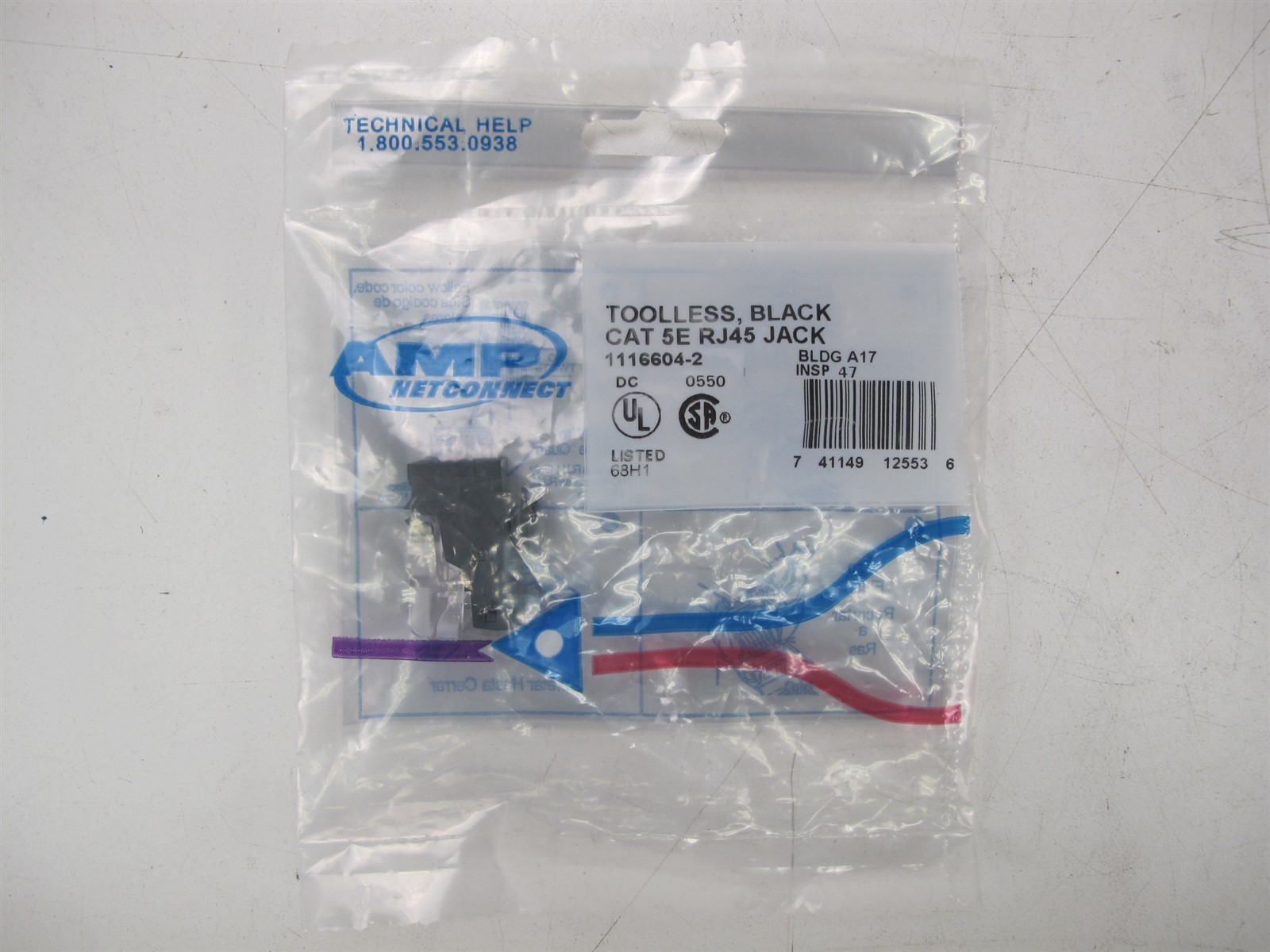 AMP Netconnect Toolless Black CAT 5E RJ45 Jack 1116604-2