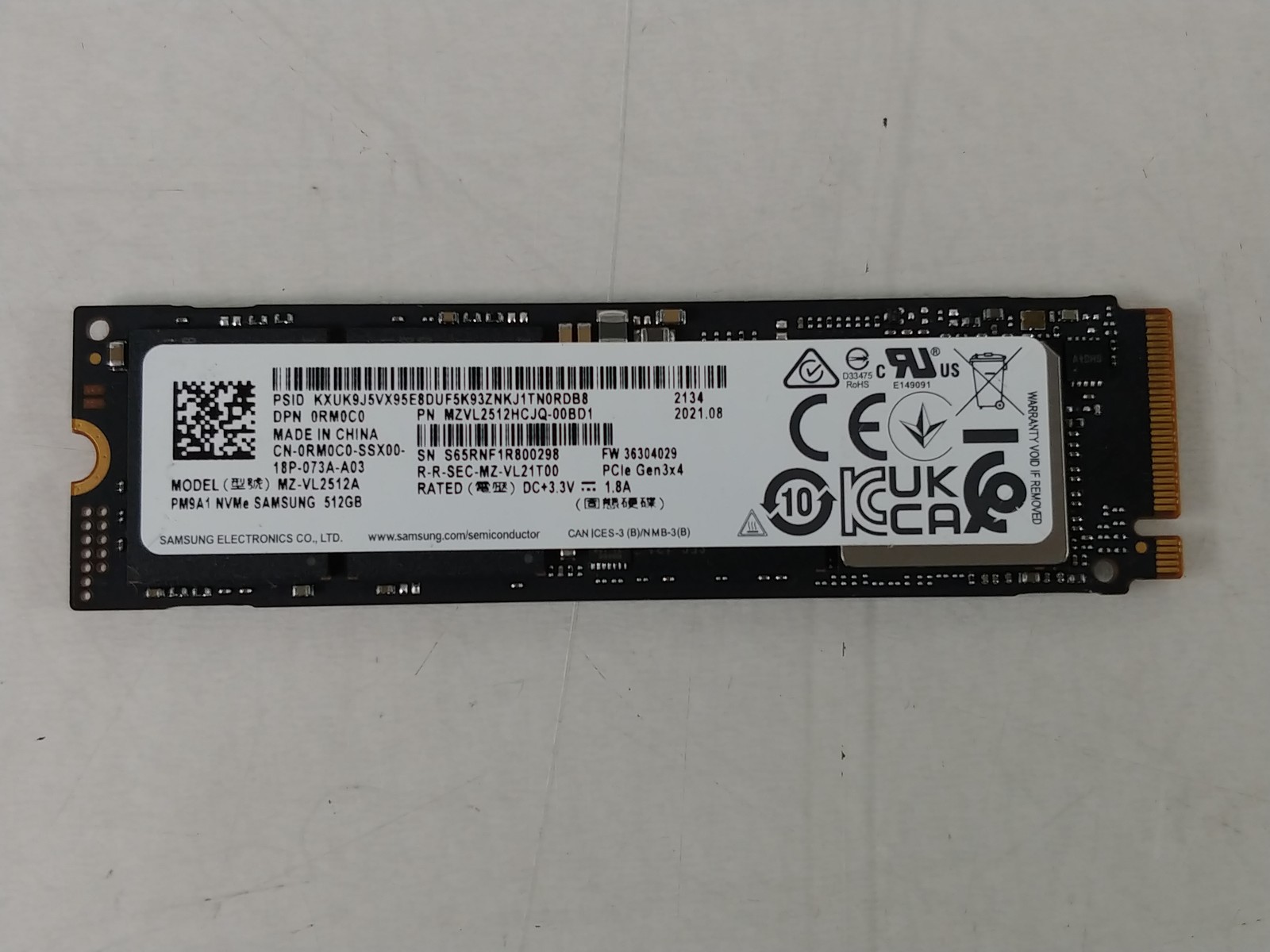 Samsung PM9A1 MZ-VL2512A 512 GB PCIe Gen3 80mm Solid State Drive