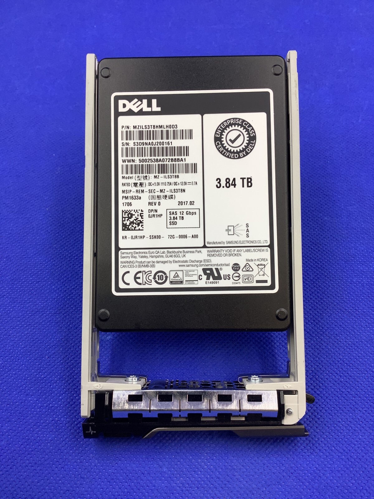 0JR1HP DELL SAMSUNG MZ-ILS3T8B 3.84TB 12Gb/s TLC SAS III 2.5IN SSD JR1HP