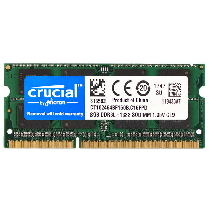 CRUCIAL DDR3L 1333Mhz 32GB 16GB 8GB 2Rx8 PC3-10600S SODIMM Laptop Memory RAM