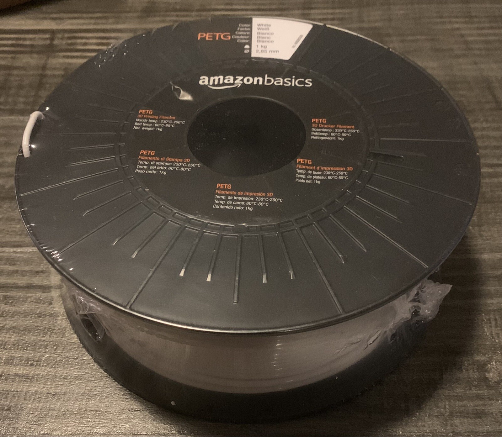 AmazonBasics PETG 3D Printer Filament 2.85 mm White 1kg Spool Open Box Sealed