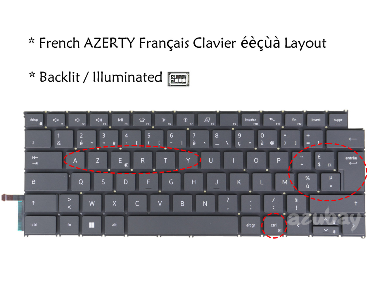 Clavier Français FR for DELL P132F P133F P185G P186G P187G P190G 04RKM4 Backlit