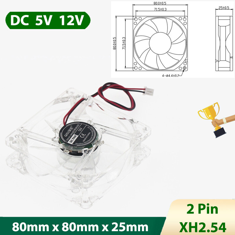 8025 Cooling Fan Mini Transparent Silent Fans Brushless LED Light DC 5V 12V