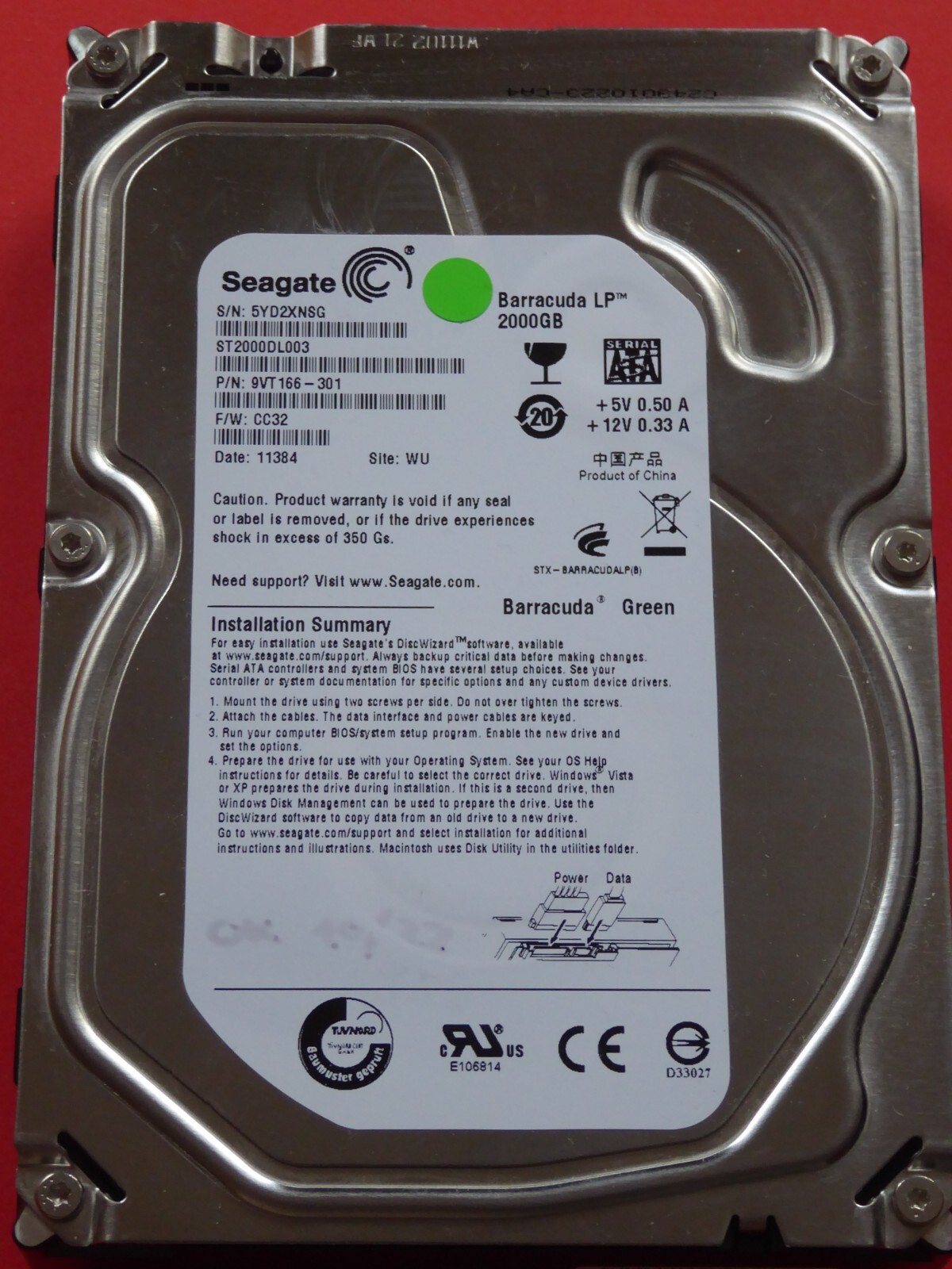 ST2000DL003 SN: 5YD PN: 9VT166-301 FW: CC32 WU Seagate Barracuda LP 2TB #03