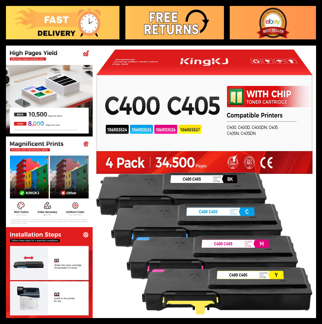 Extra High-Yield Toner Cartridge Set 4-Pack - Black, Cyan, Magenta, Yellow Repla