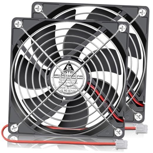 120mm 12V 2 Pin Hydraulic Bearing DC Brushless Cooling Fan, 2-Pack 120x120x25mm