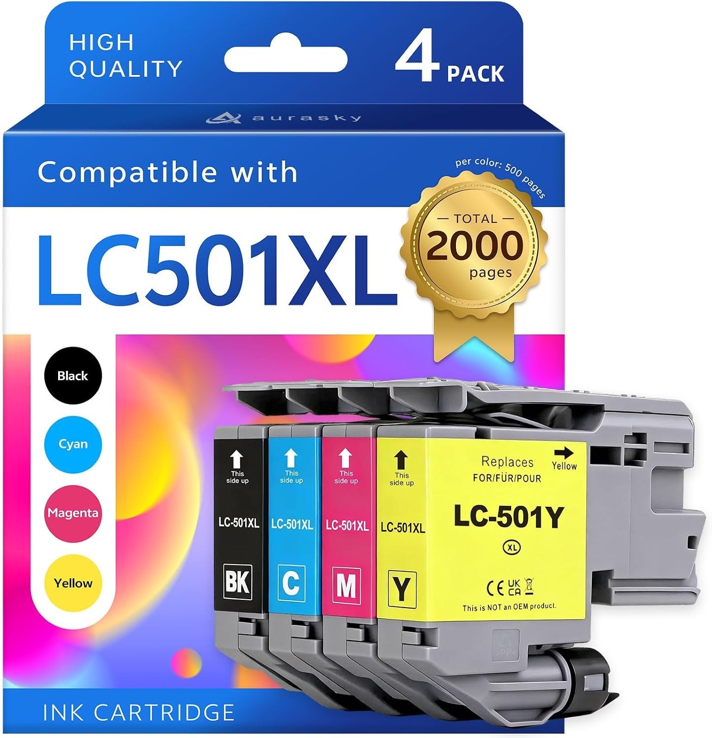 LC501XL Ink Cartridges Brother High Yield MFC-J1260DW Color InkJet Chip 4-Pack