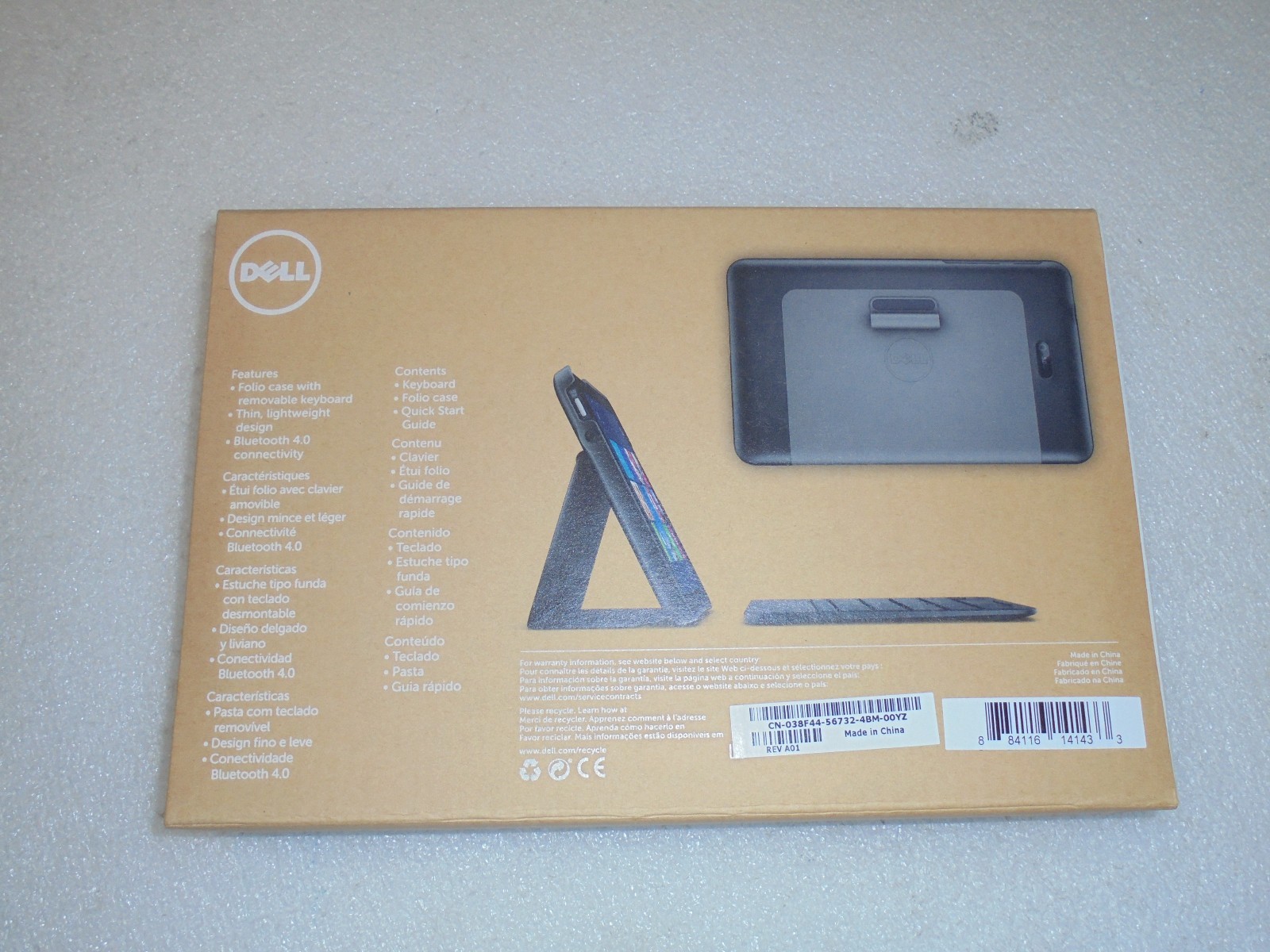 New Dell Wireless English French Canadian Keyboard w/Folio for Venue Pro 8 38F44