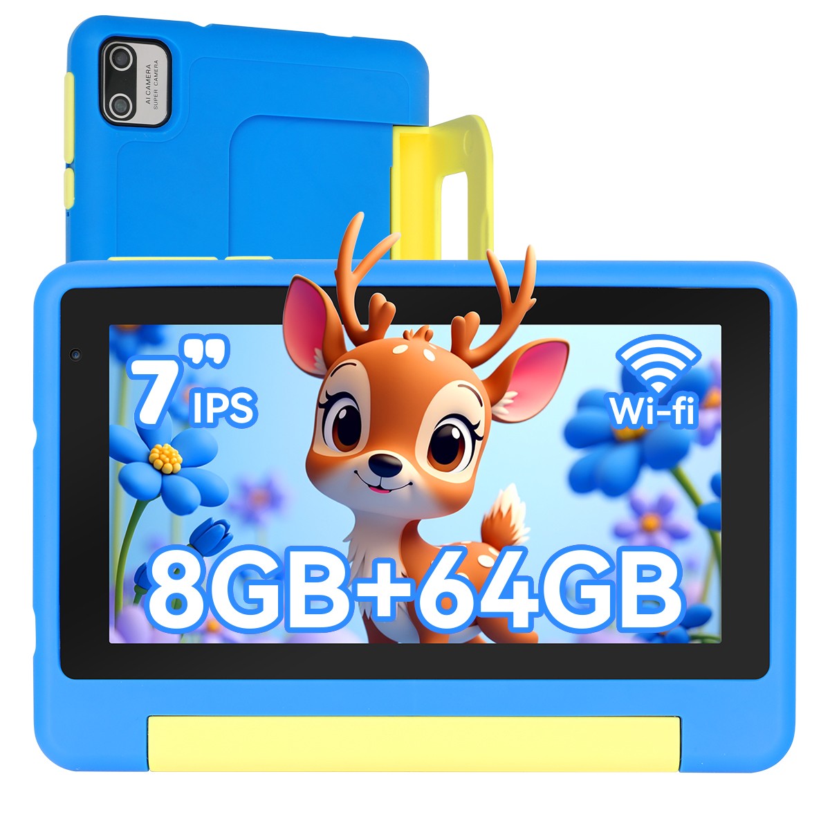 7 inch Kids Tablet Android Tablets 32GB 64GB ROM with Shockproof Touch Blue＆Pink