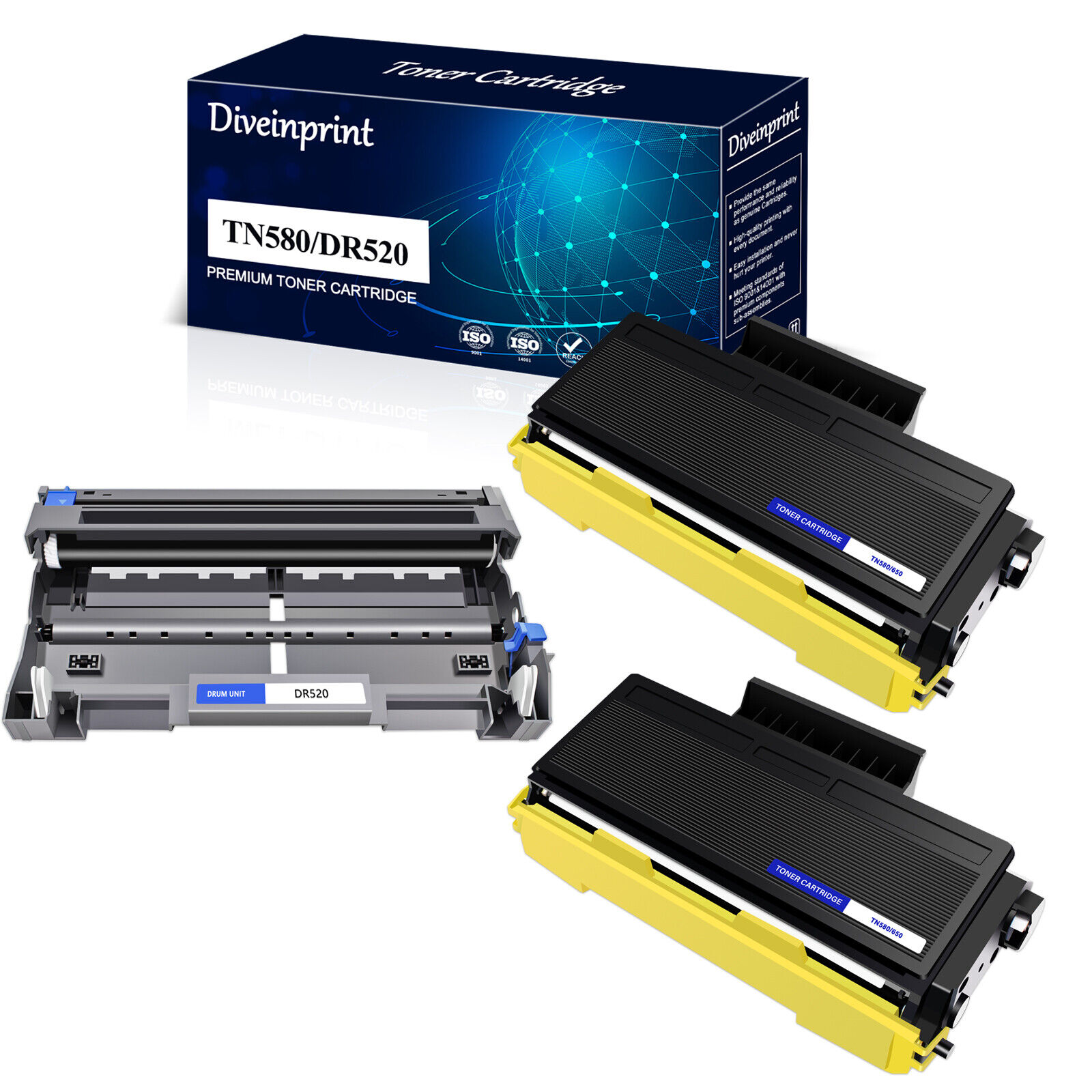 2PK TN580 Toner+1PK DR520 Drum for Brother DCP-8060 8065DN MFC-8660DN MFC-8690DW