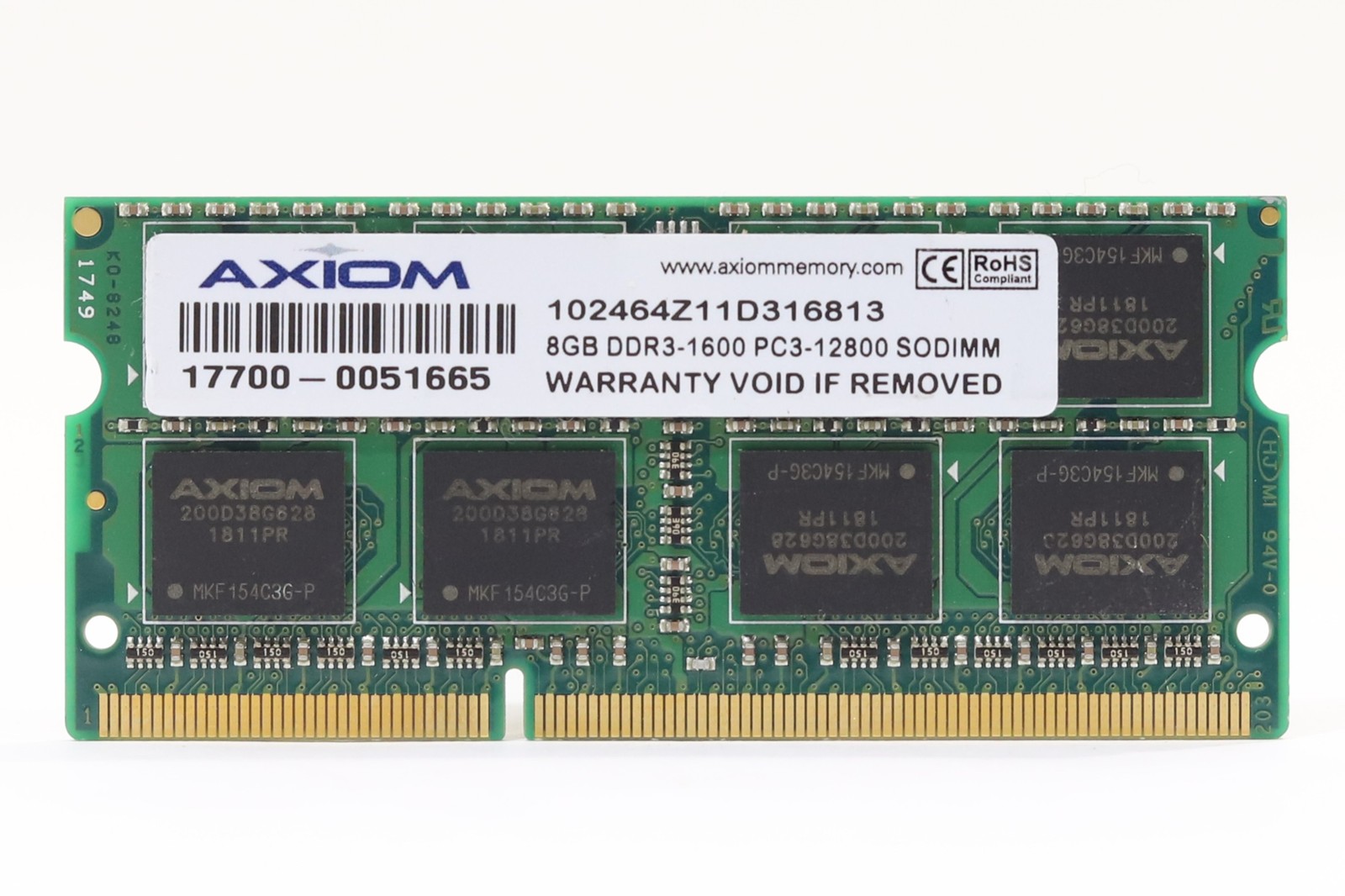 Axiom 8GB 2Rx8 PC3-12800 DDR3-1600MHz Laptop Memory P/N: 102464Z11D316813 Tested