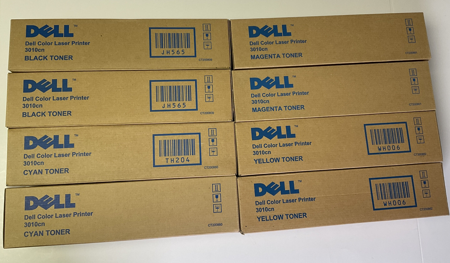 NIB Lot of 8 Dell 3010cn Toner 2 Each Black Cyan Yellow Magenta