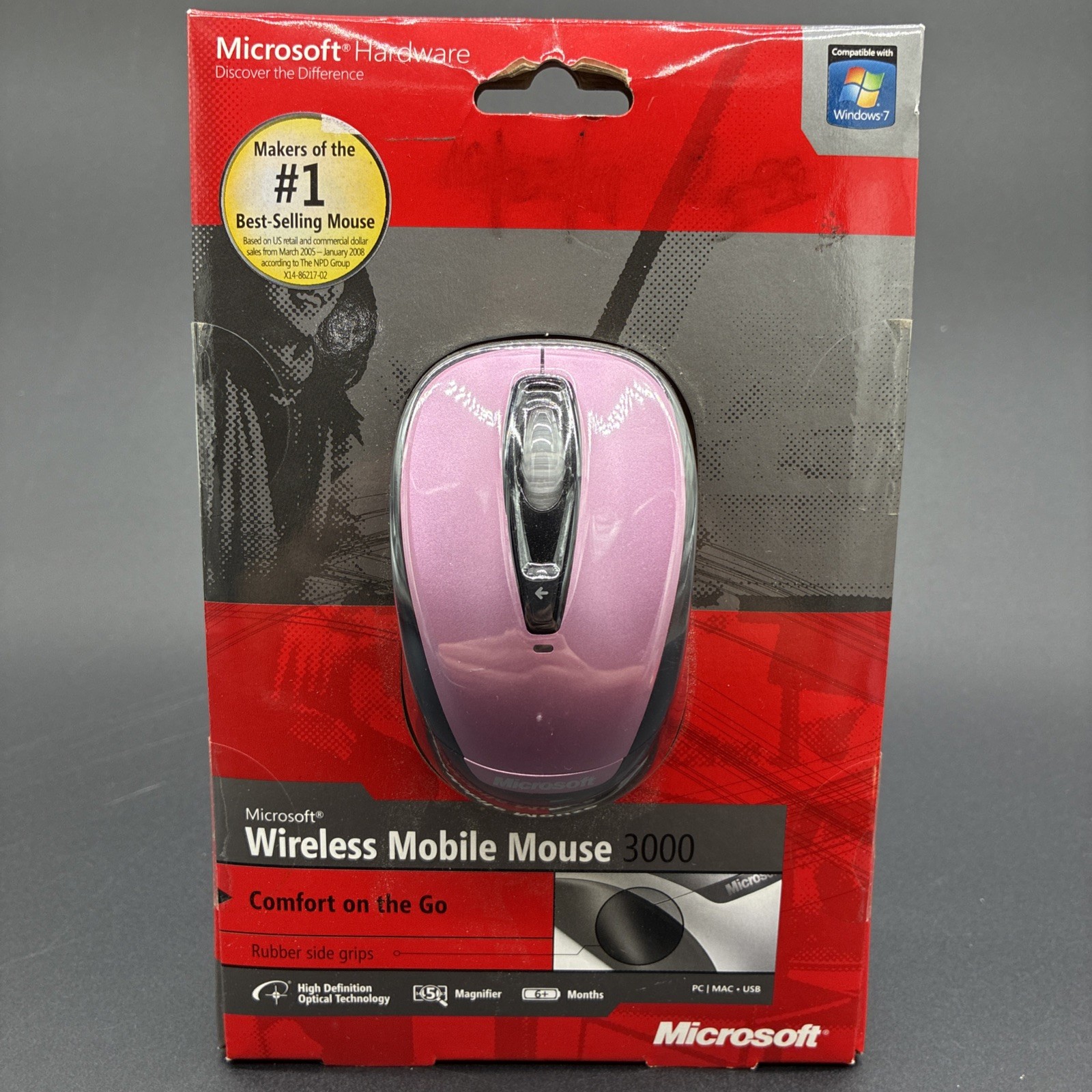 Microsoft Wireless Mobile Mouse 3000 Pink Wireless USB Optical 4-Button New