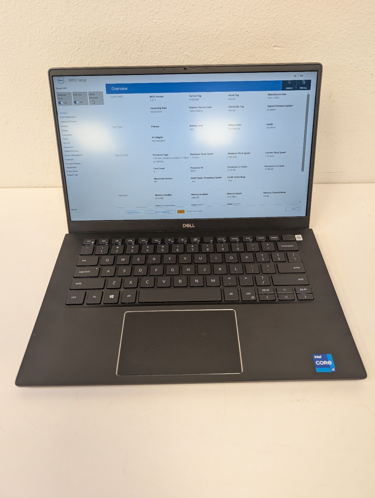 Dell Vostro 5402 14" i7-1165G7 @2.8GHz 8GB RAM NO SSD/OS/AC