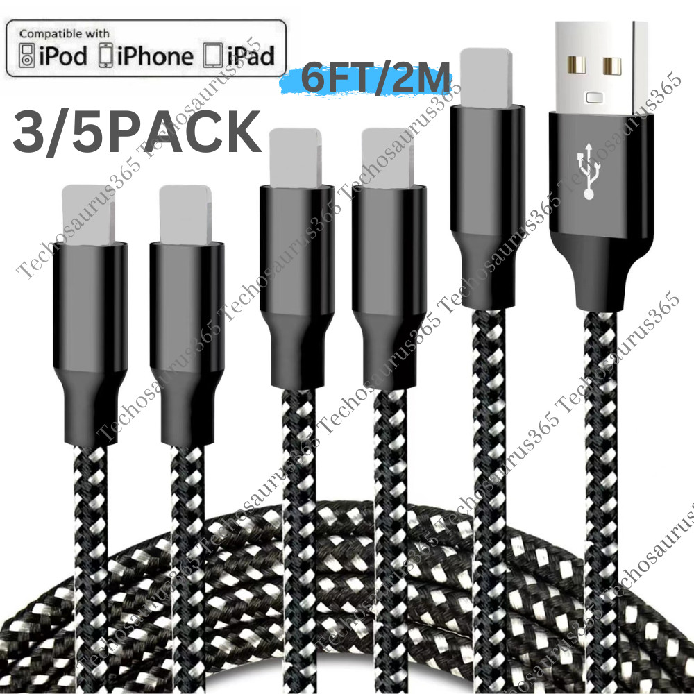 3/5Pack Fast Charger Cable Heavy Duty 6FT For iPhone 14 13 12 11 X Charging Cord