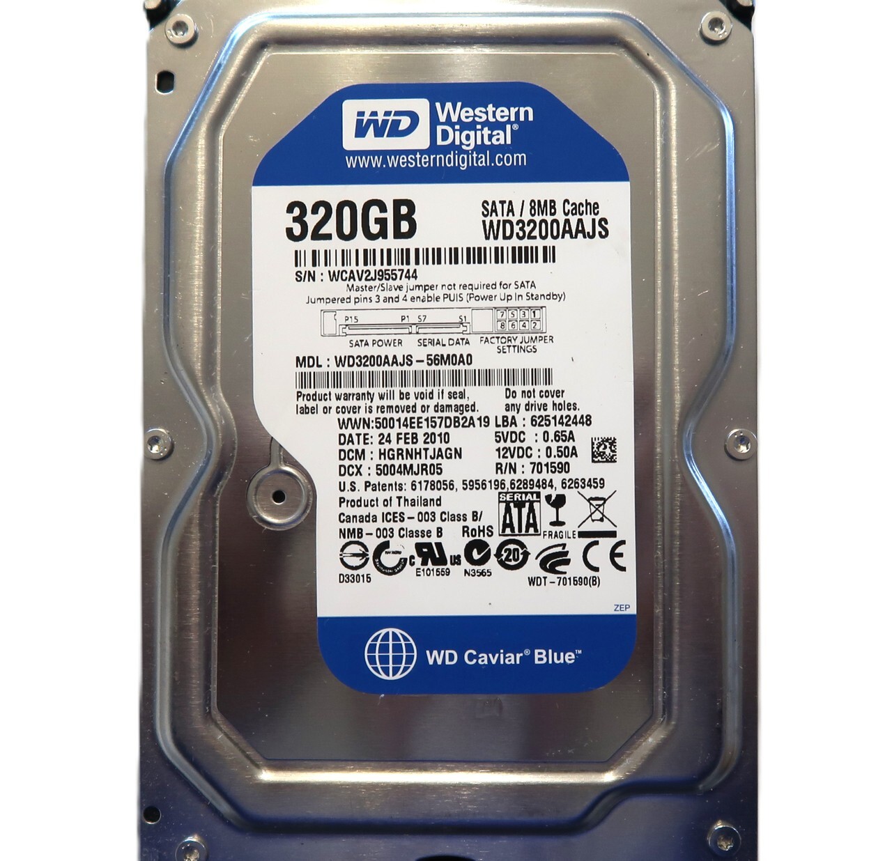 WD3200AAJS-56M0A0 HGRNHTJAGN COM:Thailand 320gb Sata FEB.2010