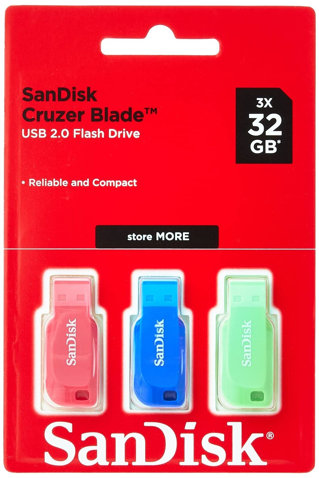 SanDisk 32GB Cruzer Blade USB Flash Drive , Blue/Pink/Green, 3count(Pack of 1) B