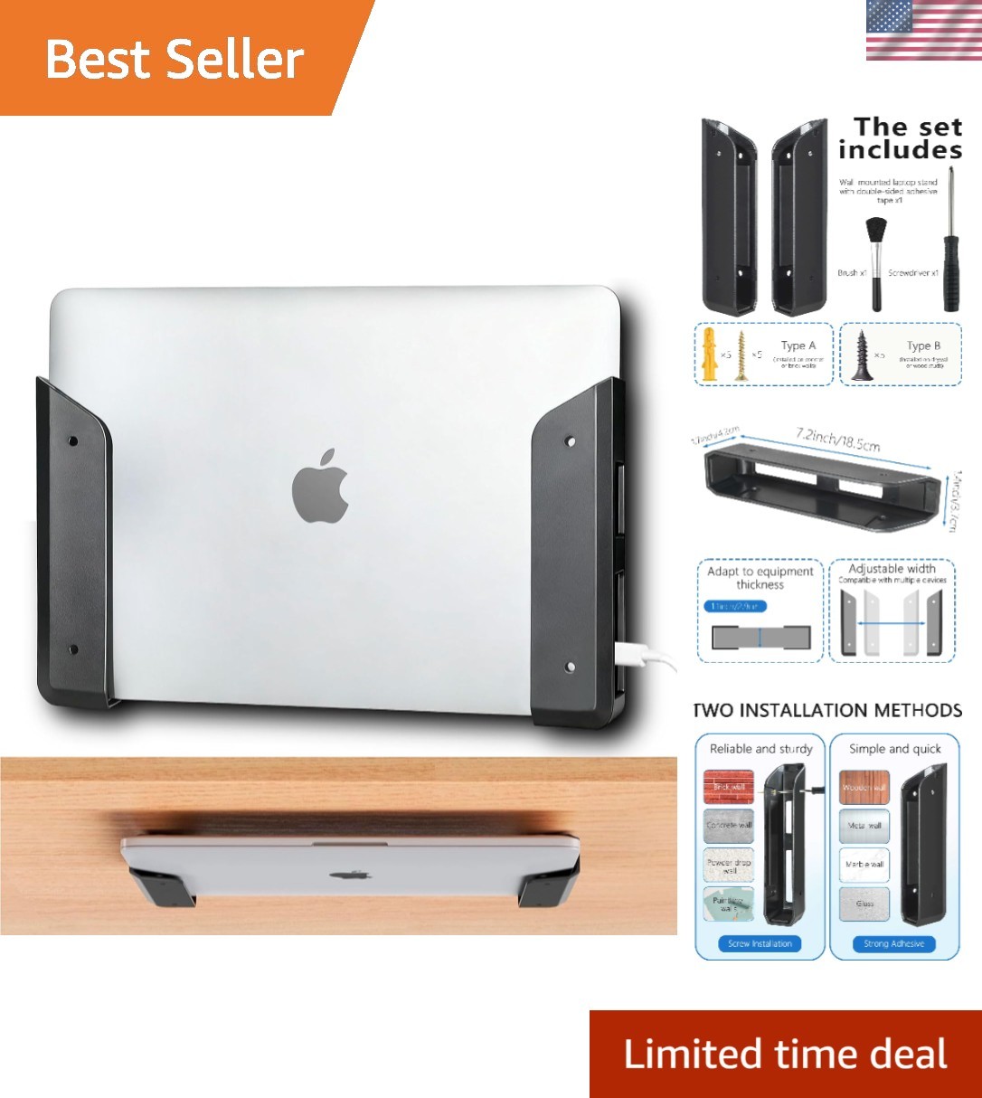 Versatile Under Desk Laptop Mount & Wall Holder - Easy No-Drill Installation