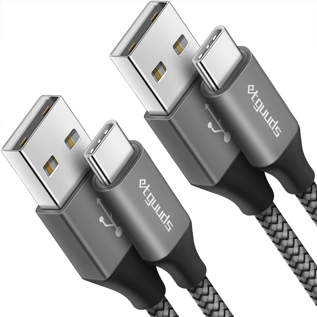 etguuds USB A to C Cable 6ft, 2-Pack, 3A Fast Charging Type C Gray