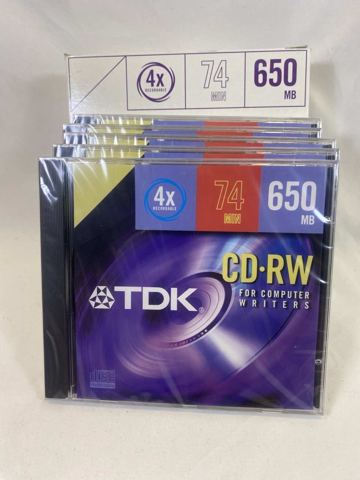 TDK CD-RW 650mb “For Computer Writers” 74 Minutes 4X 5 Count Box - New
