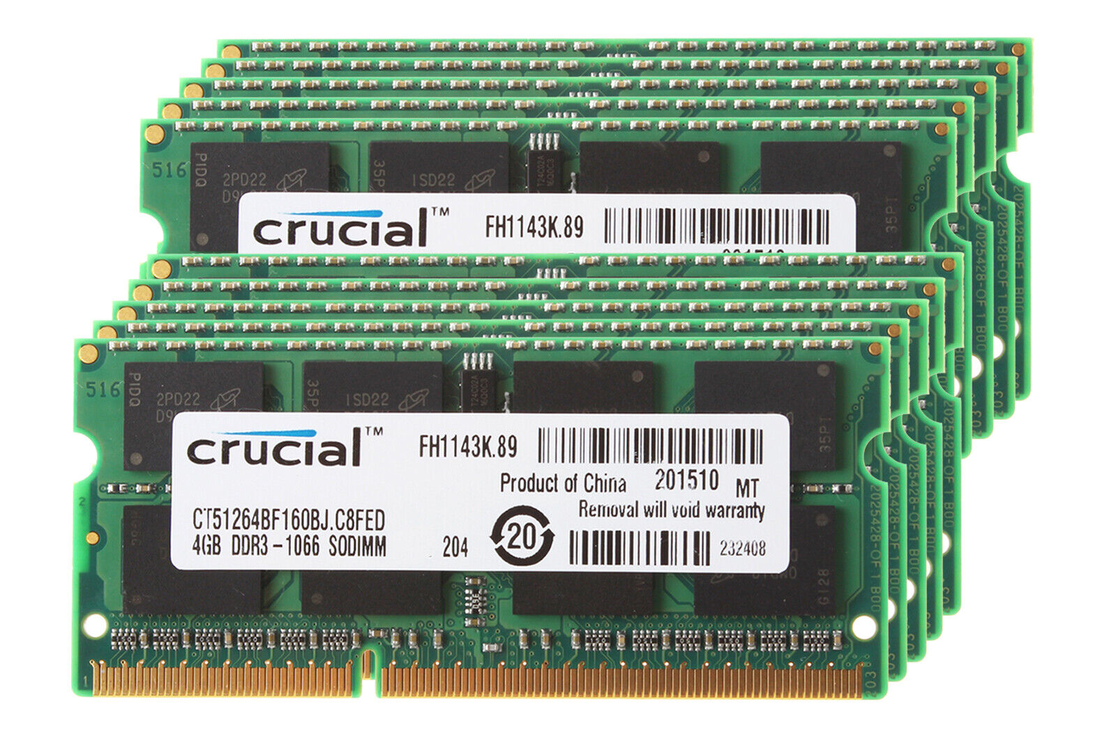 Lot 4G Crucial 10PCS 4GB 2RX8 PC3-8500S DDR3 1066Mhz 204Pin Laptop Memory RAM *，