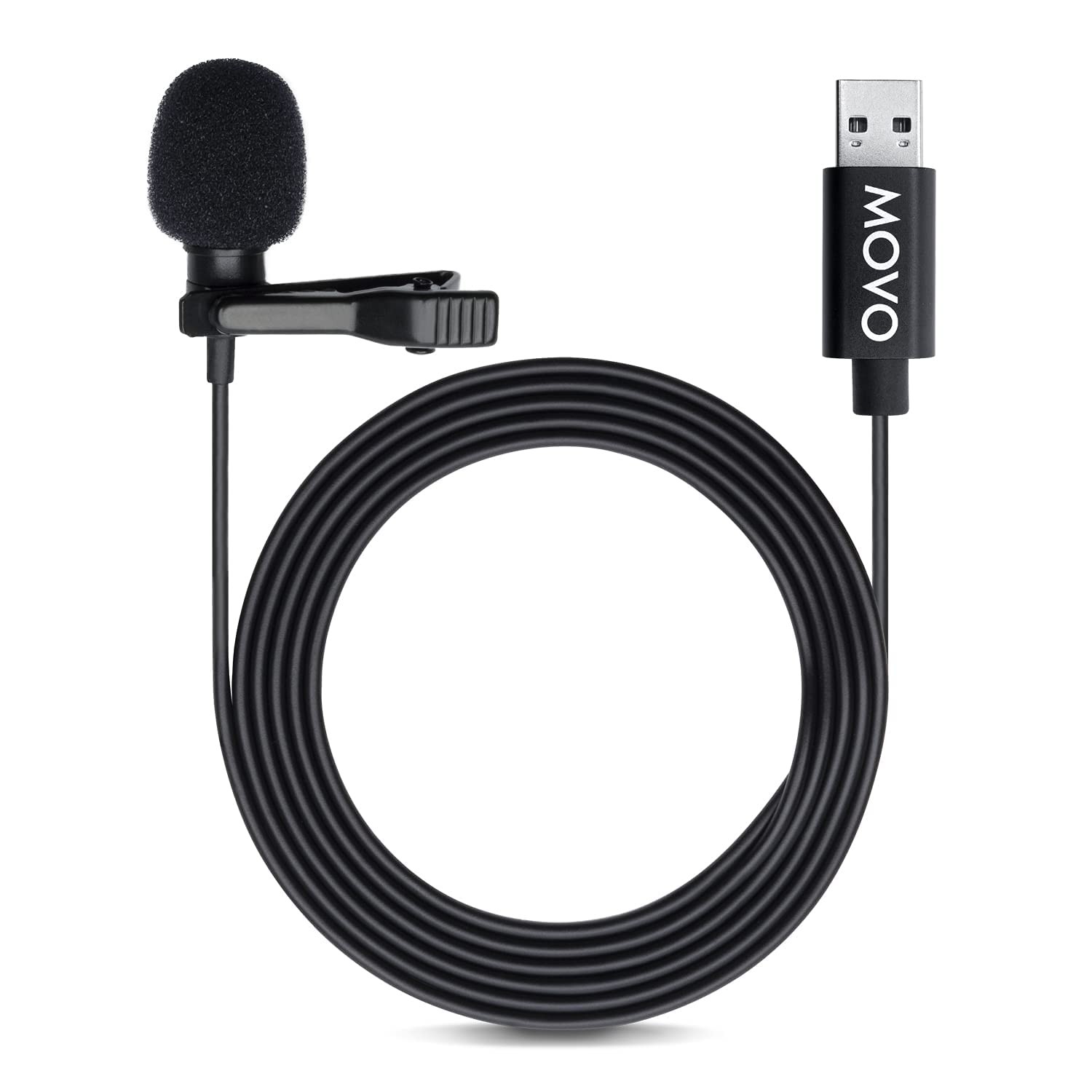 Movo M1 USB Lavalier Microphone for Computer, Clip-On Lapel Mic, 20 ft Cord