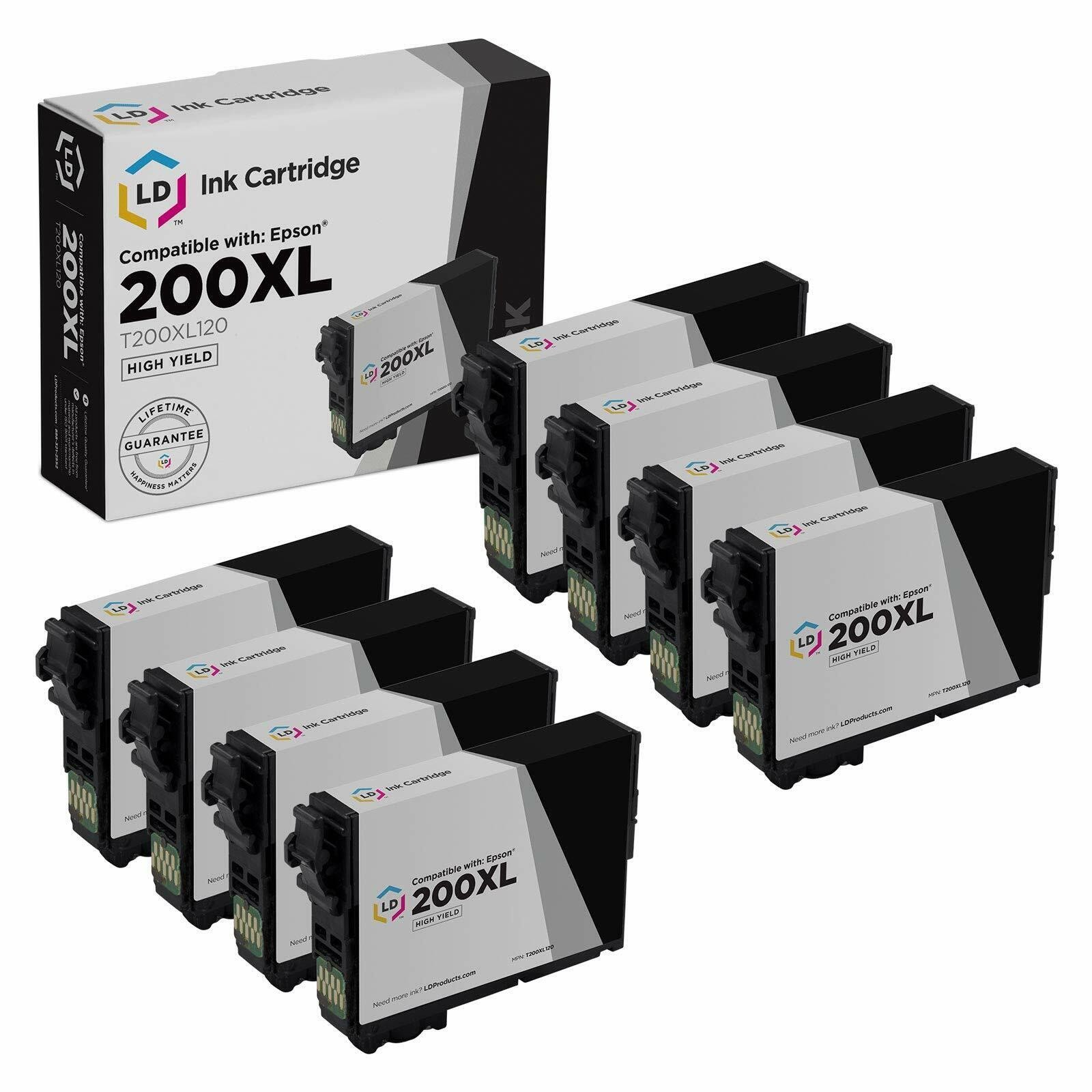 LD 8PK Replacements for Epson 200 HY Black Ink 200XL T200XL120 XP-310 XP-410