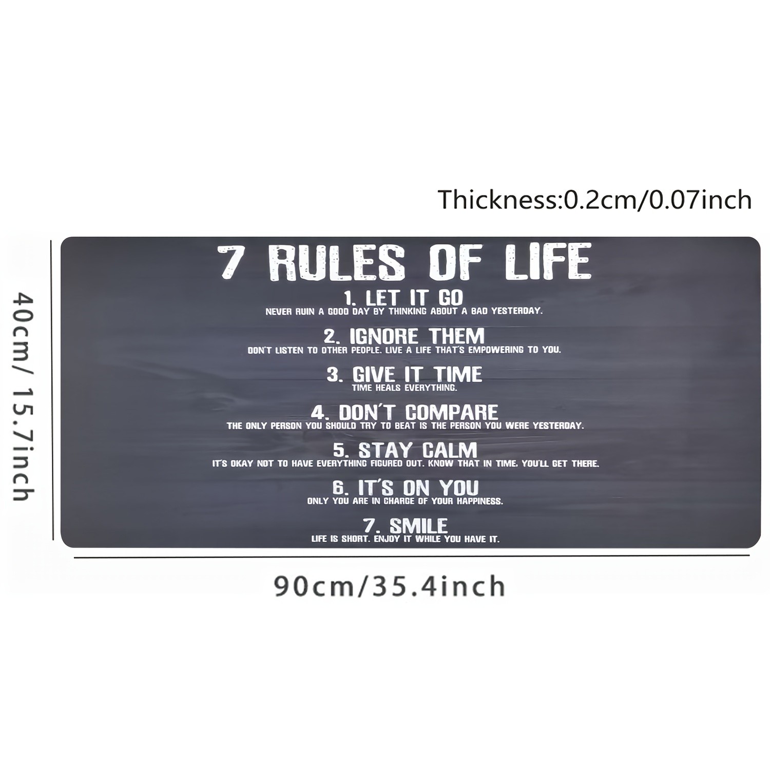 1pc 7 Rules of Life Motivational Quotes Large Gaming Mouse Pad, Anti-slip Comp