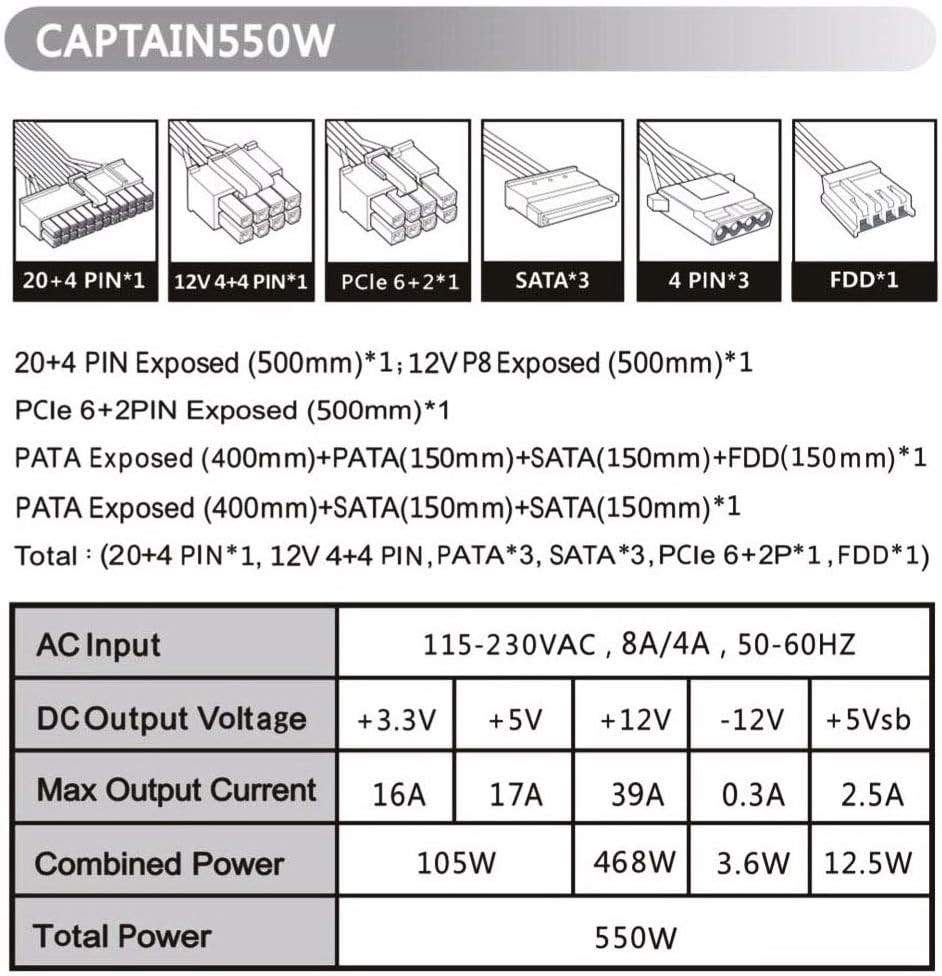CAPTAIN550 ATX Power Supply with All Black Cables