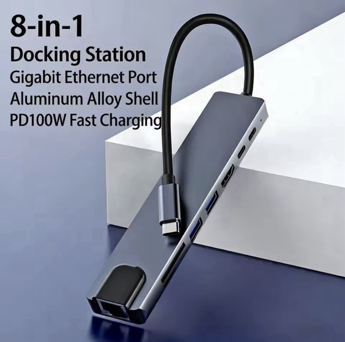 8in1 USB Type C Hub USB3.0 4K HDMI RJ45 SD/TF Dongle Adapter for Macbook Pro Air