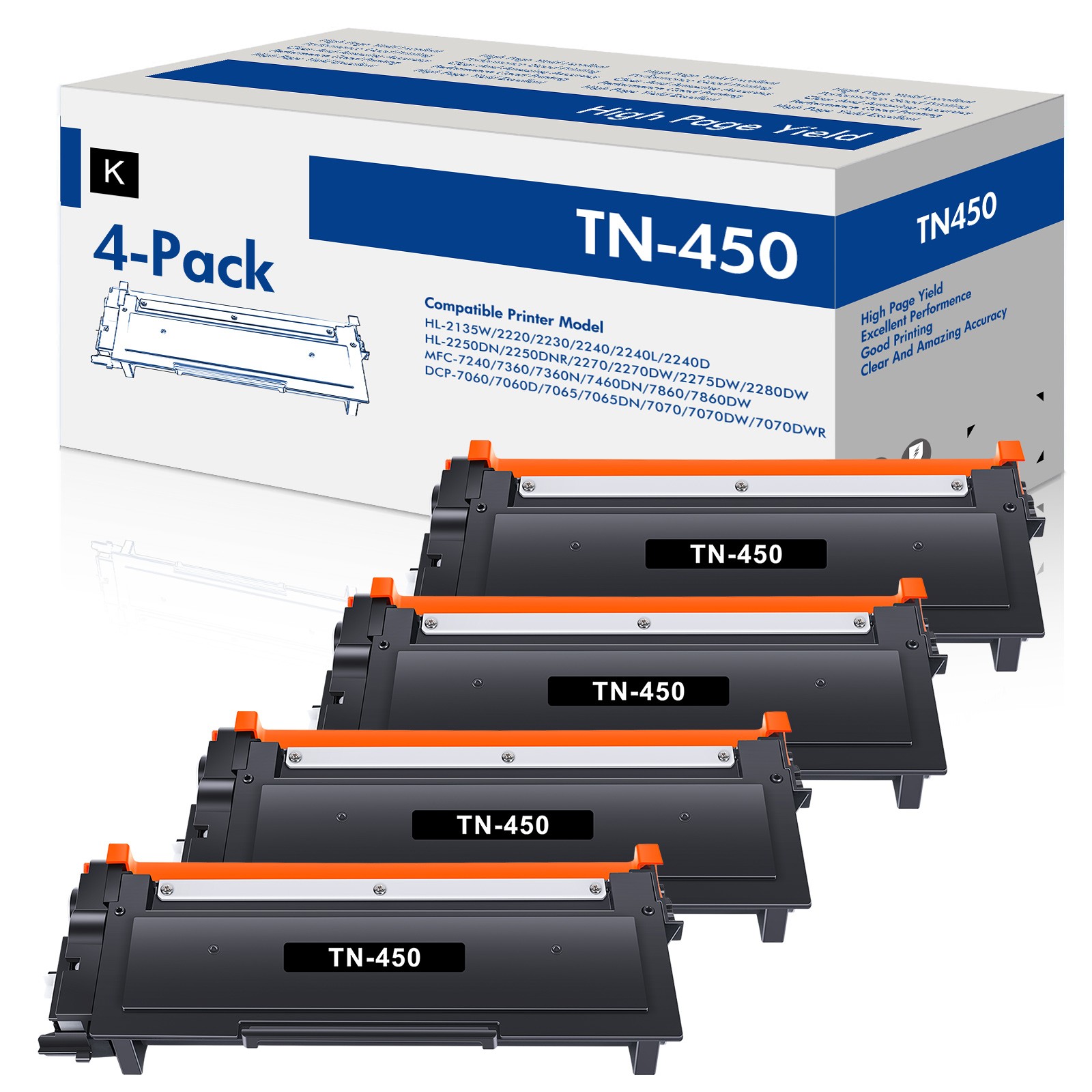4x Compatible for Brother TN450 Toner TN-450 HL-2270DW HL-2240 MFC-7360N HL-2220
