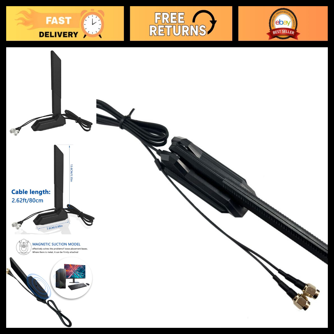 Dual-Band WiFi 6E Antenna for Gaming Routers, ASUS ROG Compatible, High Gain