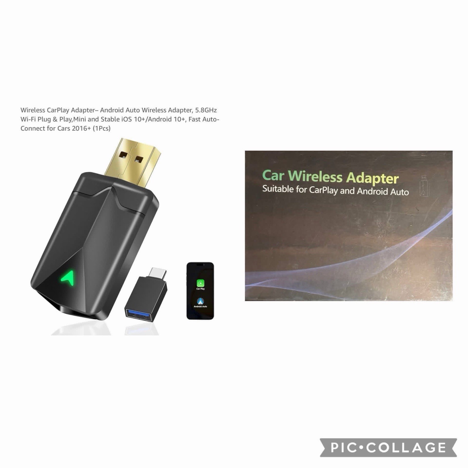 Wireless CarPlay Adapter-Android Auto Wireless Adapter, 5.8GHz Wi-Fi Plug & Play