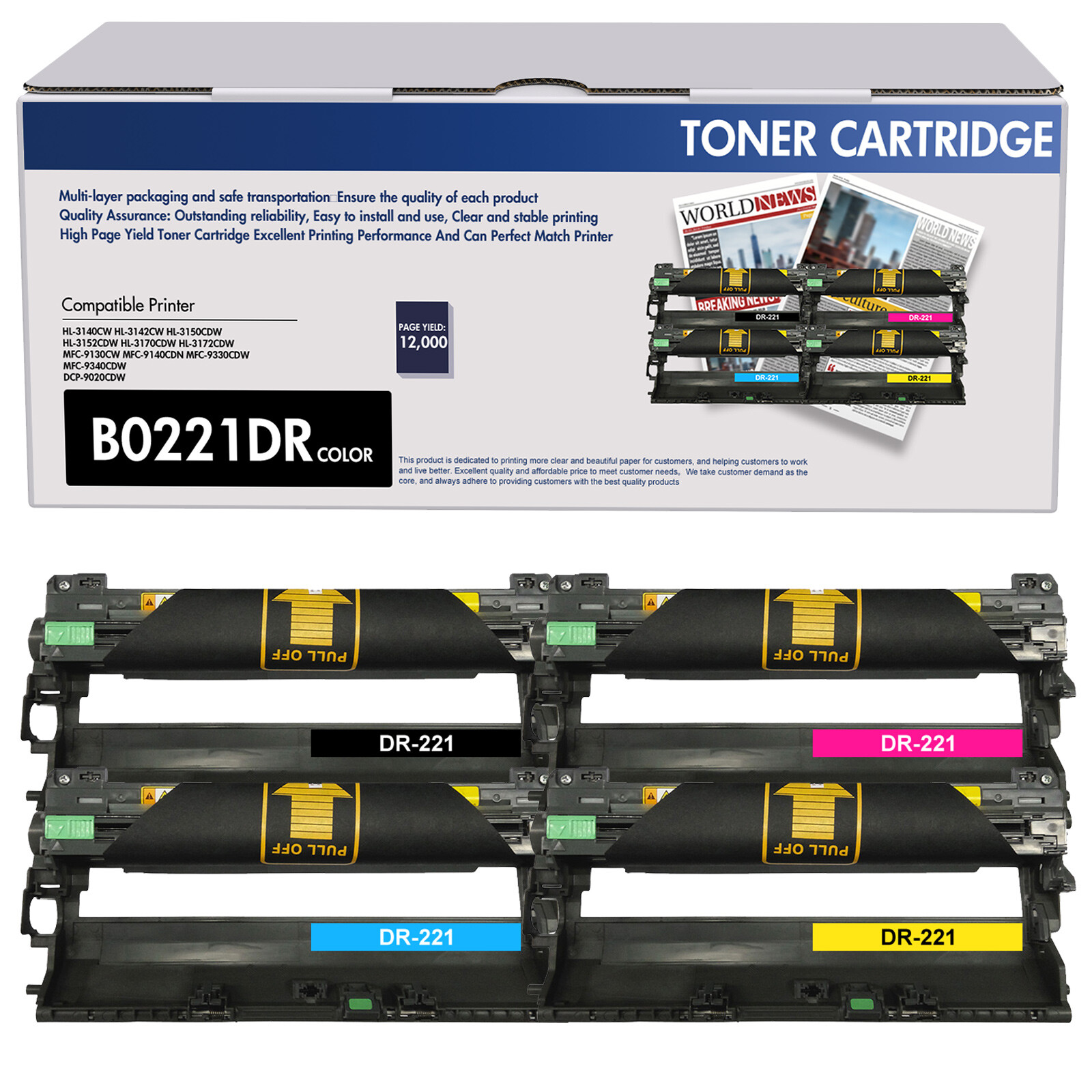 4 Pack DR-221CL Drum Unit Compatible With Brother MFC-9130CW DCP-9020CDW DR-221