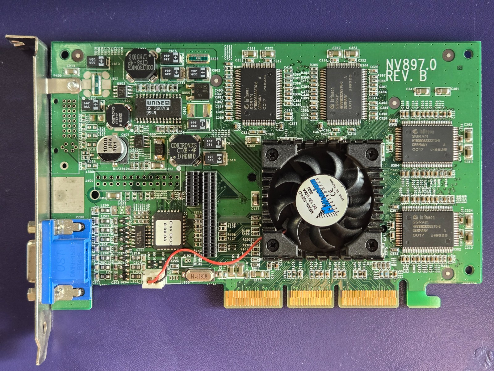 AGP Video Card, NVIDIA GeForce2 GTS, 32MB (NV897.0 REV. B) Vintage, Working