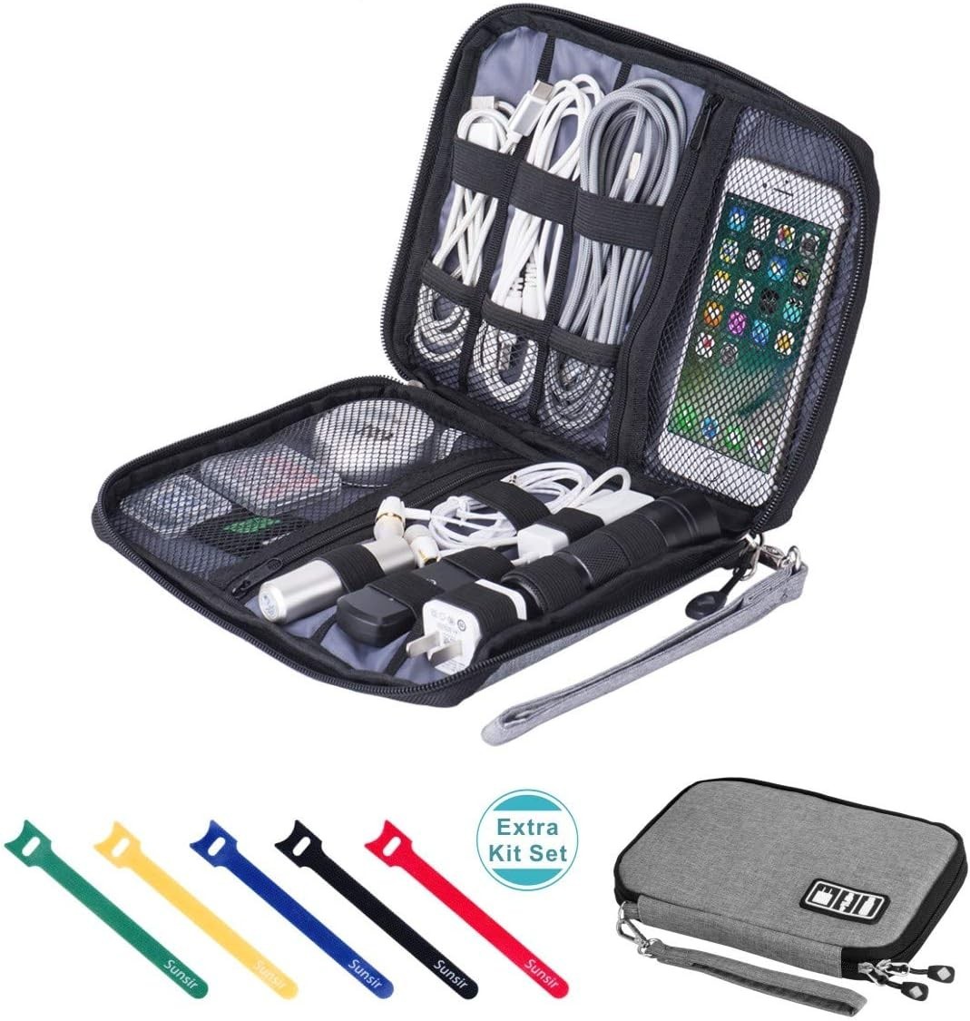 Estuche Bolso Organizador De Cables Audifonos Teléfono, Cable, Tableta Negro NEW