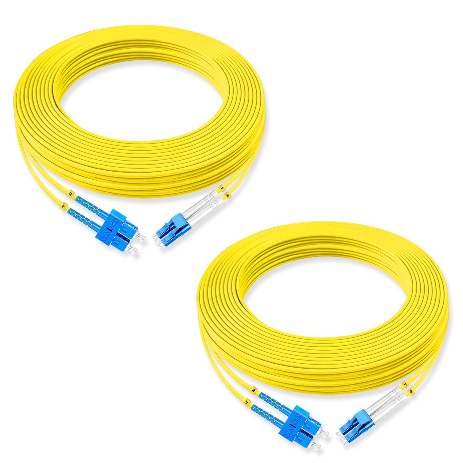2 PCS 15 Meter Fiber Optic Patch Cord SC UPC to LC UPC Duplex OS2 9/125m