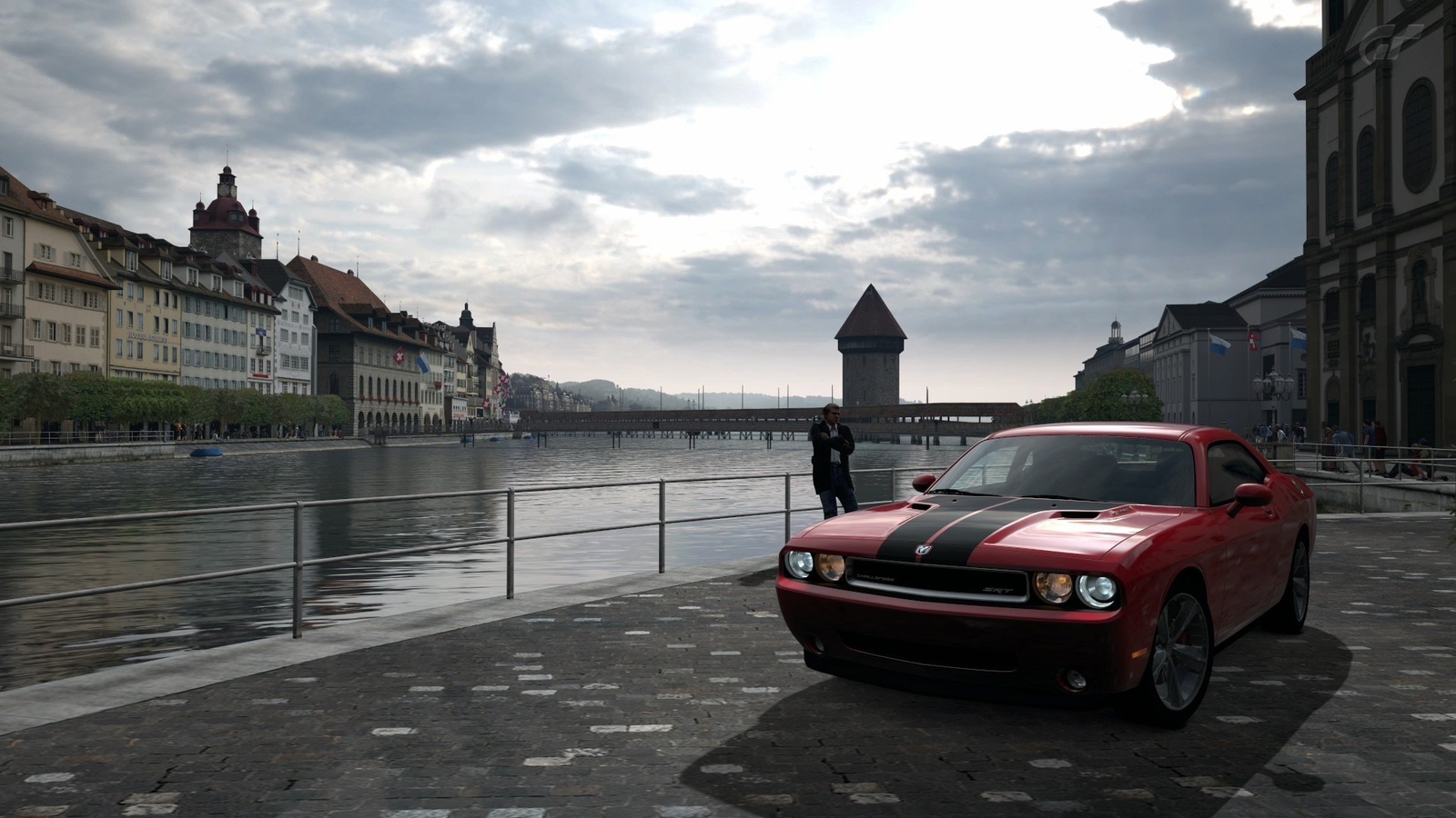 Cars video games vehicles dodge challenger srt gran Desk Mat Stitched