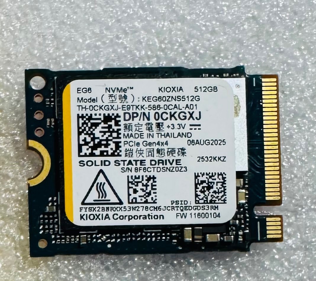 Kioxia 512GB EG6 Gen4x4 KEG60ZNS512G 0CKGZXJ PCle NVMe 2230 Internal SSD 30MM