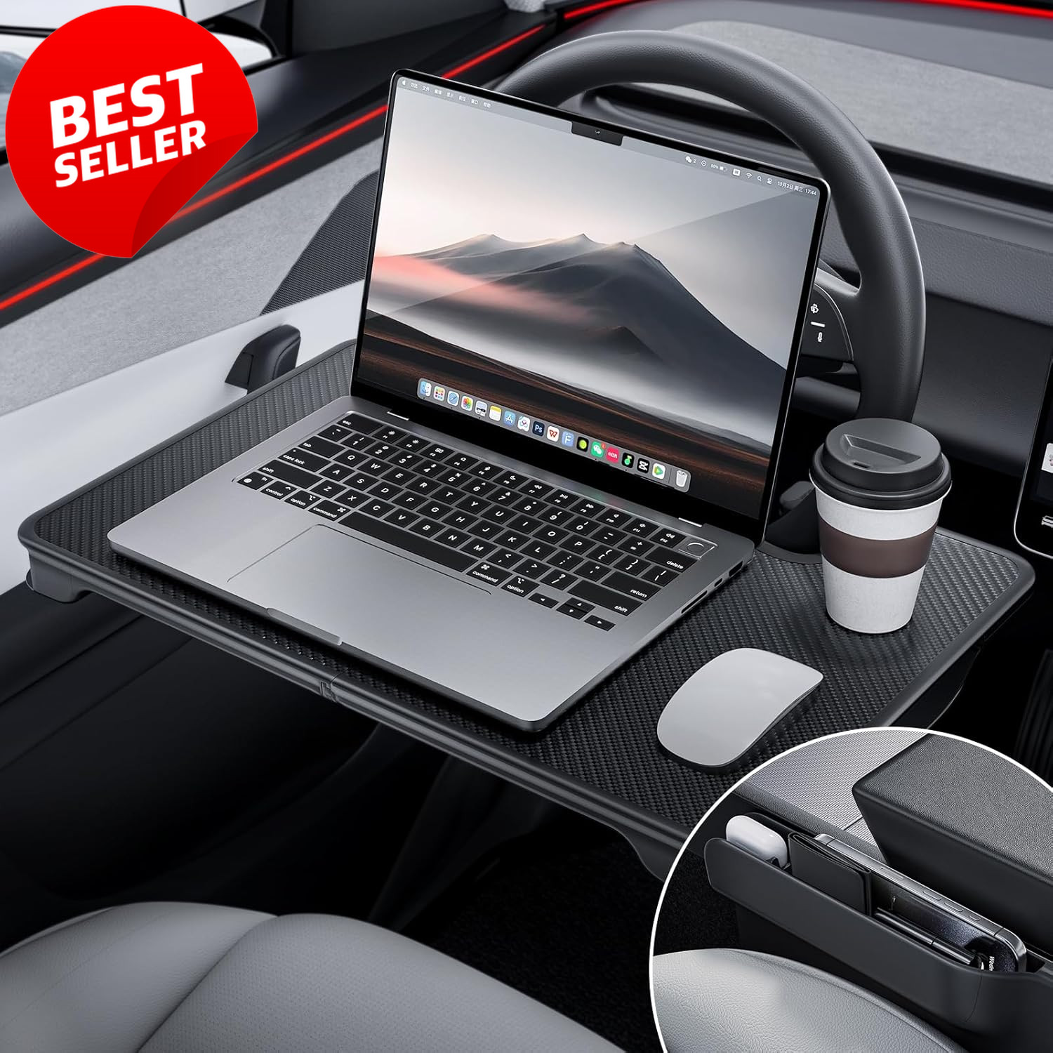 Car Steering Wheel Desk Tray 2in1 Foldable Table Gap Filler - US