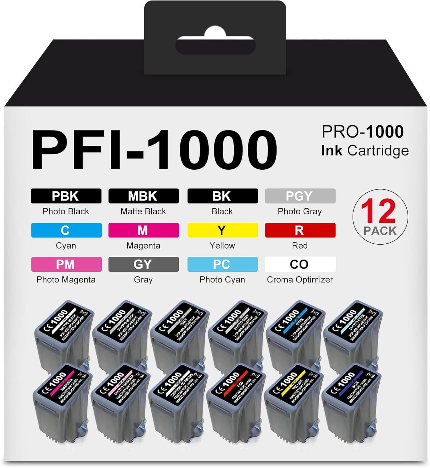 Combo Set of 12 Color PFI-1000 Ink Cartridge Fit Canon ImagePROGRAF Pro-1000