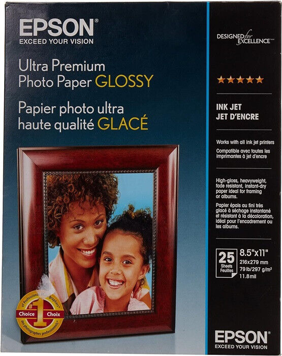 Epson Ultra Premium Photo Paper Glossy, Letter, 8.5 x 11, 25 Sheets