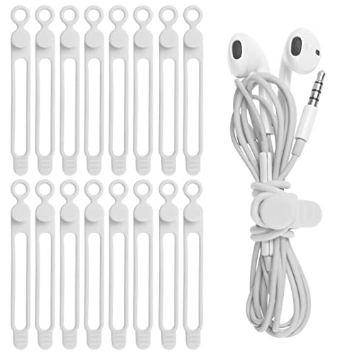  16Pcs Silicone Cable Straps Wire Organizer for Bundling 4.2 Inch White