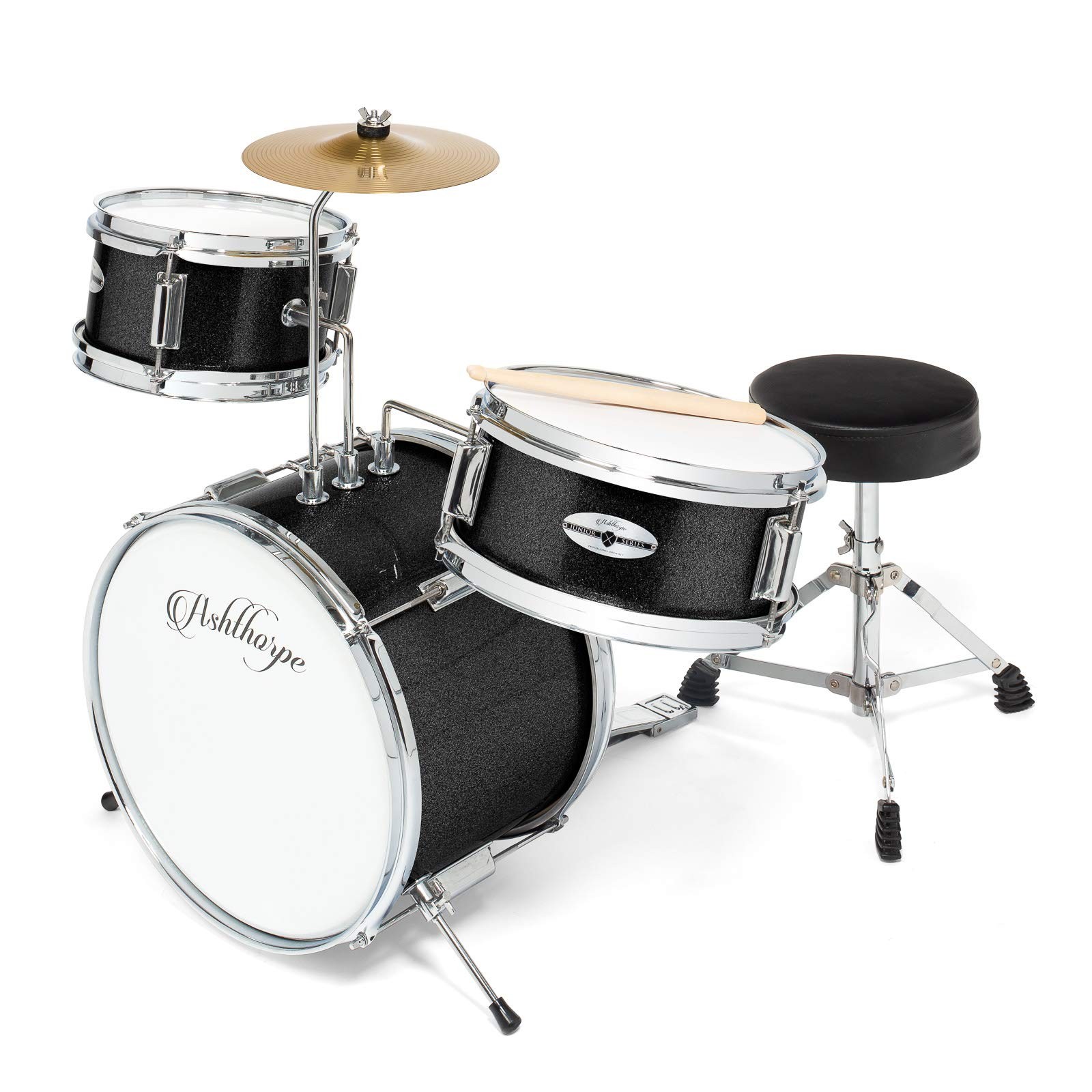 Ashthorpe 3-Piece Complete Kids Drum Set - Beginner Kit with 14 Bass, Adjustable
