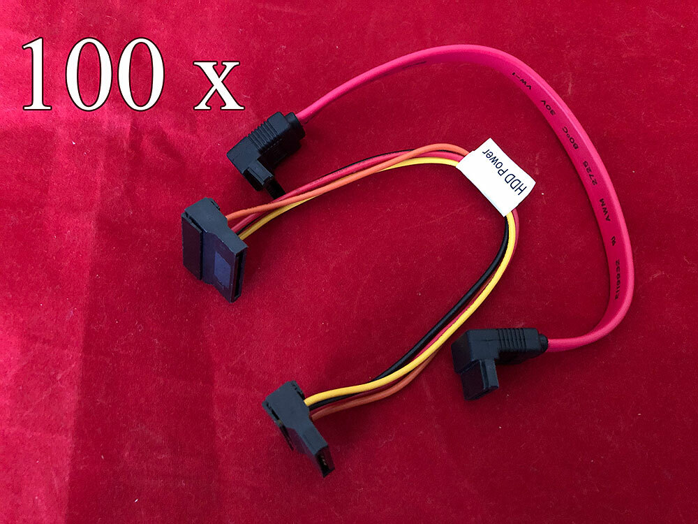 100 x Pair of SATA 3.0 Power and Data Right Angle Cables SSD HDD Hard Drive, lot
