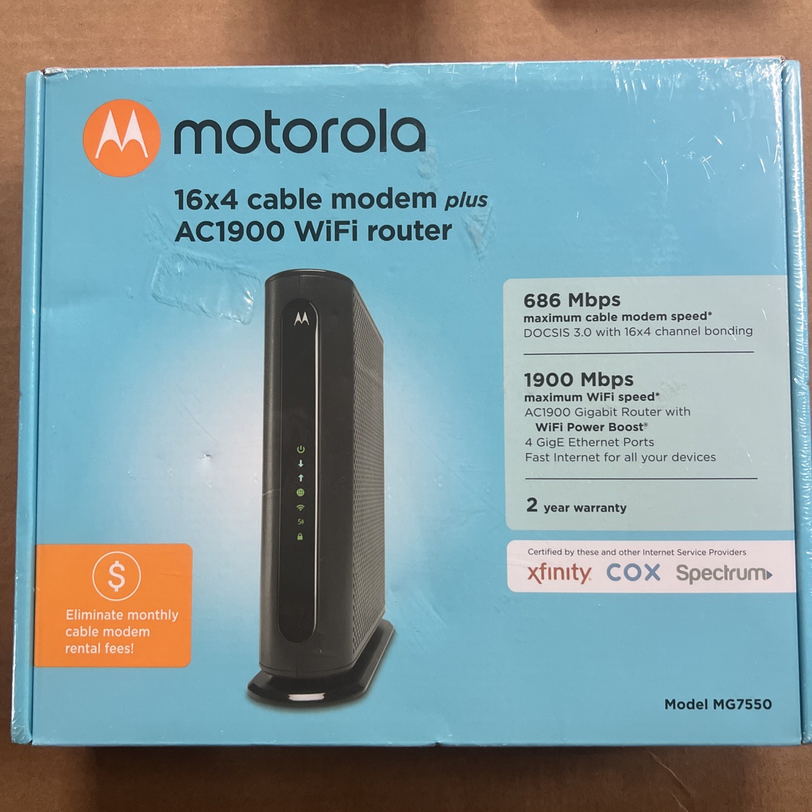 Motorola MG7550 16x4 High Speed ​​Cable Modem Wifi Router Black AC1900 Docsis 3