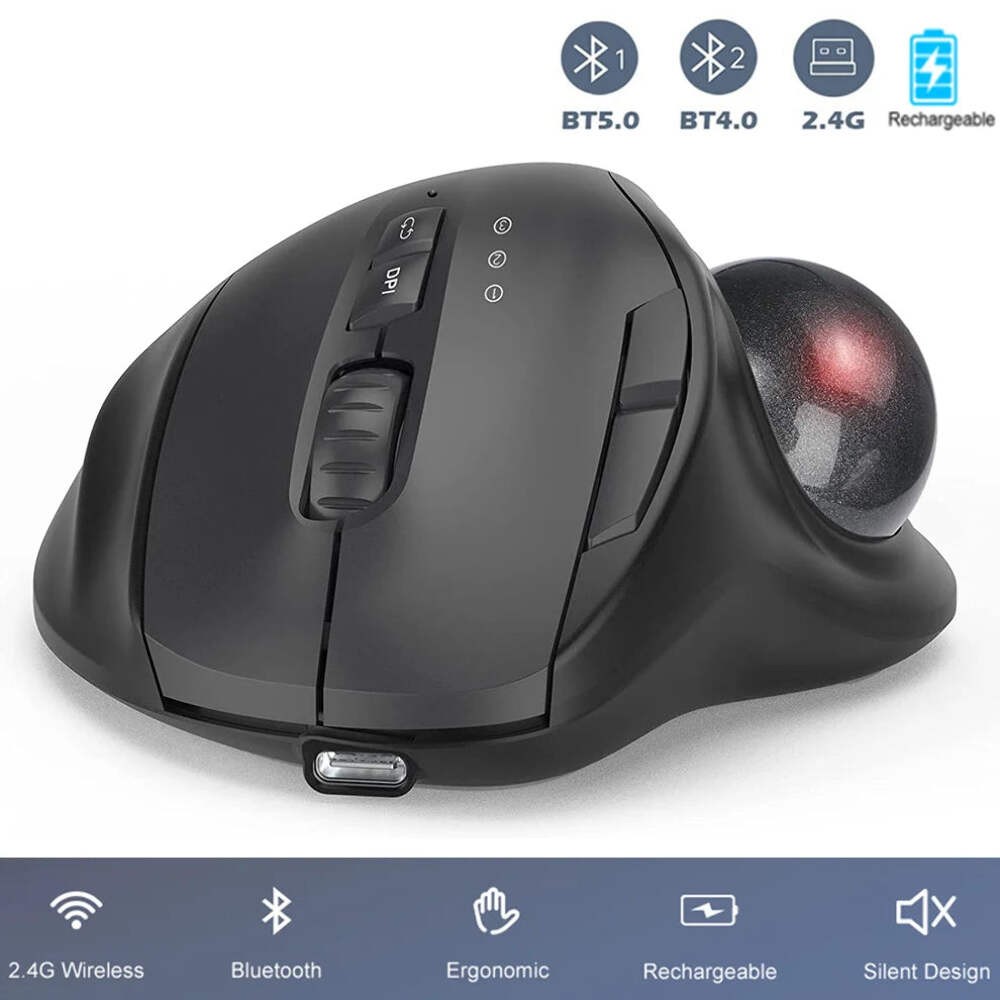 Jomaa Ergonomic Wireless Trackball Mouse - Bluetooth & 2.4G