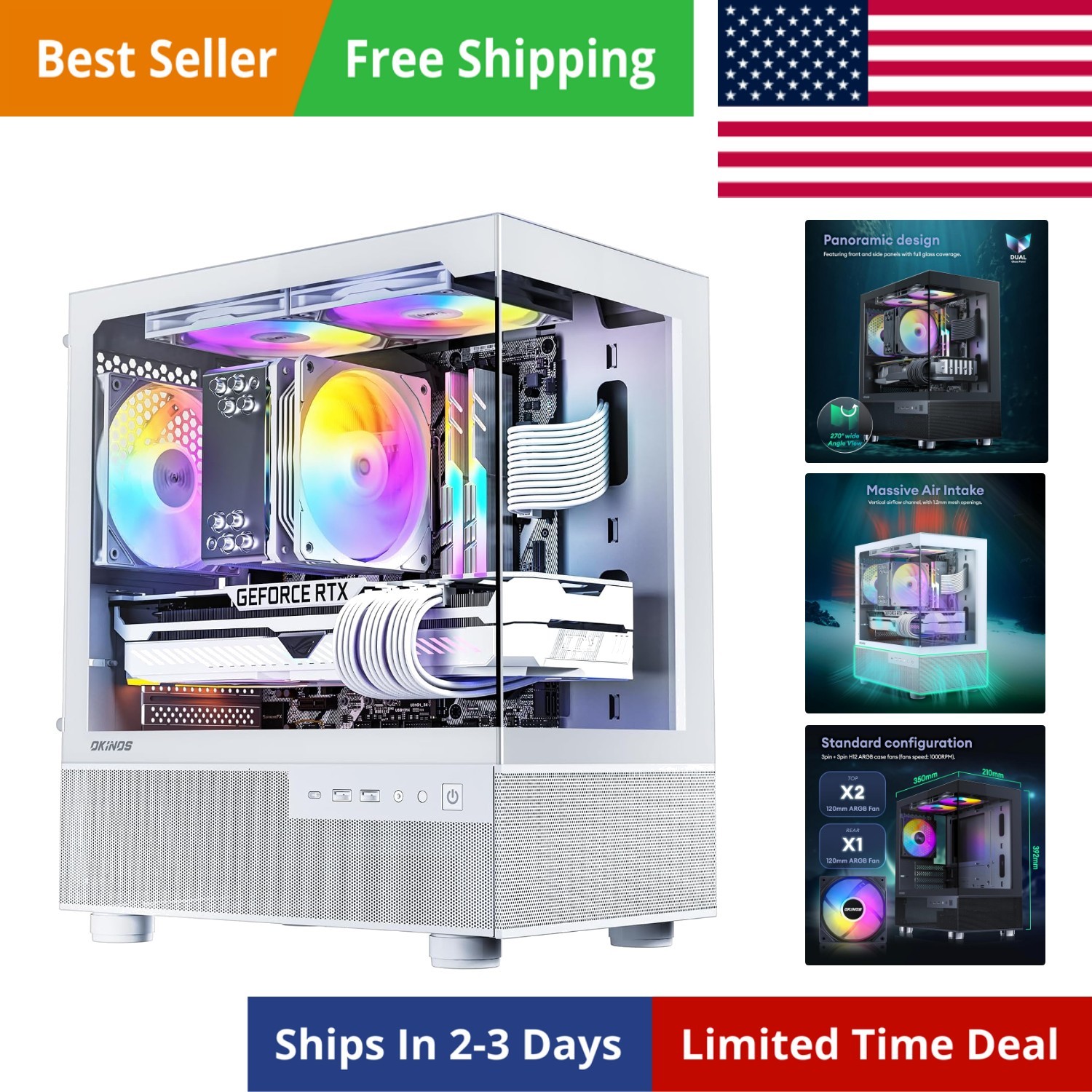 Aqua 3, Micro ATX Case, MATX PC Case with 3 X 120mm 3-Pin ARGB Fan Pre-Instal...